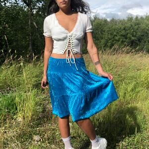 Blue velvet tiered skirt y2k